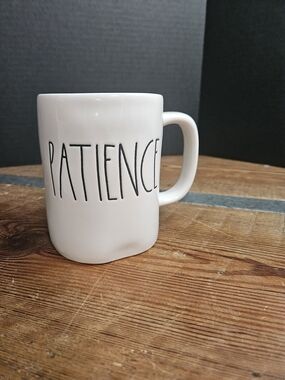 Rae Dunn Patience White Ceramic Mug with Black Lettering